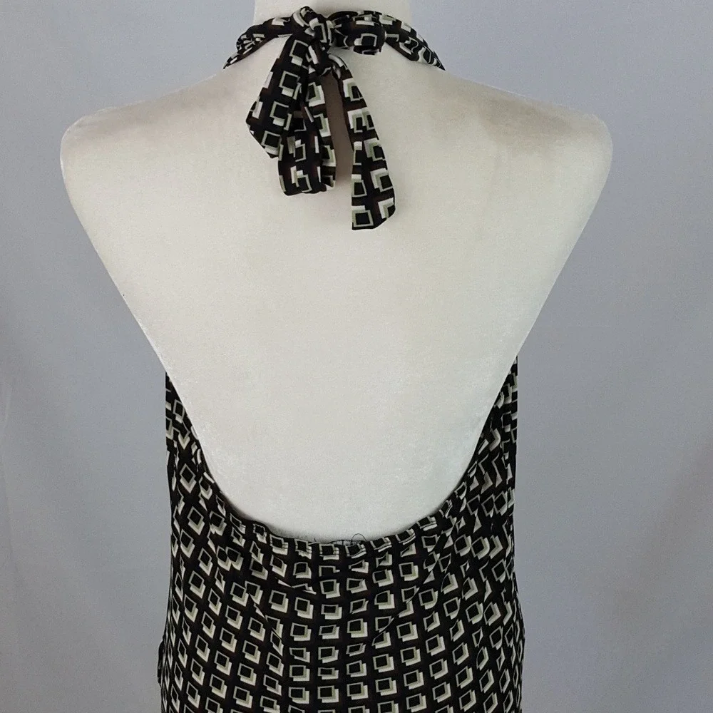 Tempted Y2K Geometric Print Halter Top Keyhole Open Back‎ Black Brown Green
